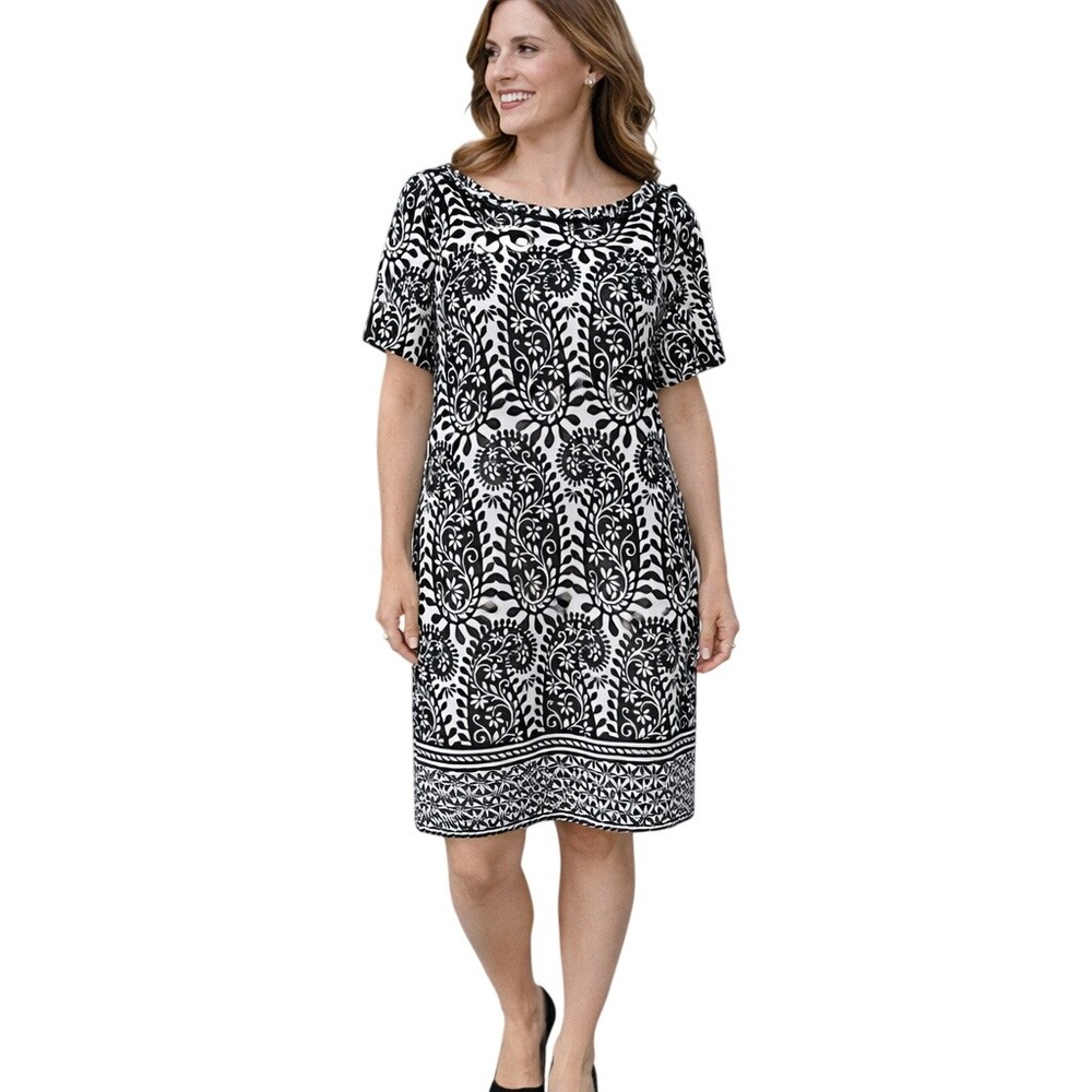 Talbots Colorblock Floral Paisley Print Short Sleeve Boat Neck Sheath Dress 2X